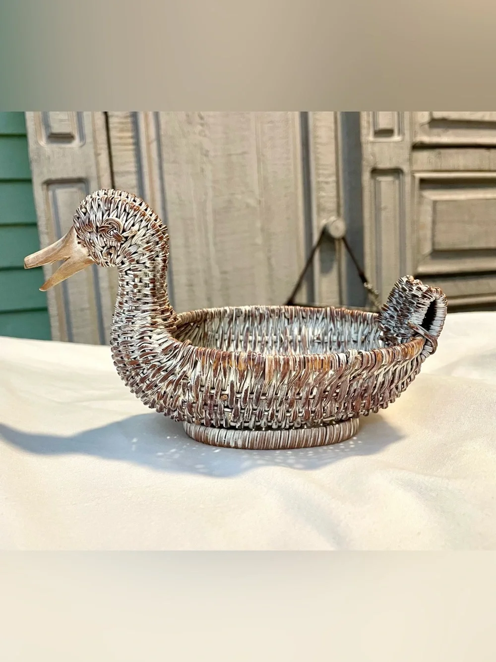 Small Wicker Duck Basket - Woven Rattan - Planter - Boho - Storage - 7.5” X 4.5”